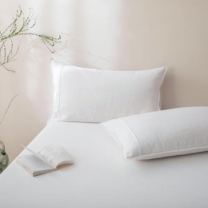 Talasily 100% French Linen Pillow Case King Size Set of 2,Oeko-TEX Certified Stone Washed Flax Pillow Shams with Envelope Closure - Breathable & Cooling for Hot Sleepers（White,20''x36''）