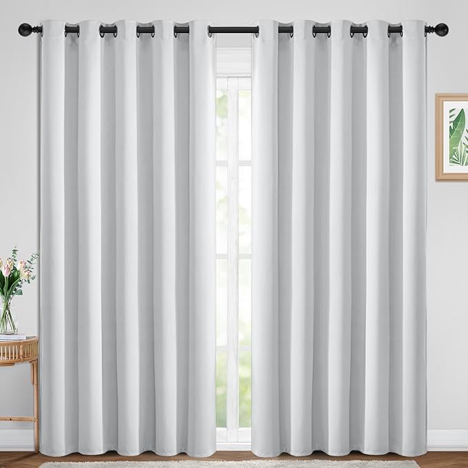 Yakamok Blackout Curtains Room Darkening Thermal Insulated Window Panels,Solid Grommet Top Drapes for Bedroom/Living Room(70Wx84L,Greyish White, 2 Panels)