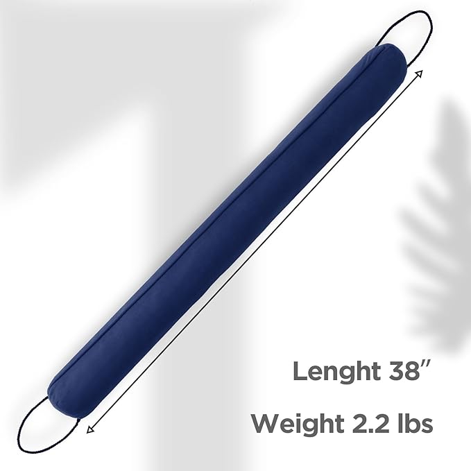 Sunolga 2 Packs 38 Inches 2.2LB Weighted Door Draft Stopper Filled with Glass Beads & Cotton, Removable Machine Washable Sound Proof Under Door Draft Blocker with Anti-Abrasion Bottom for Door, Blue