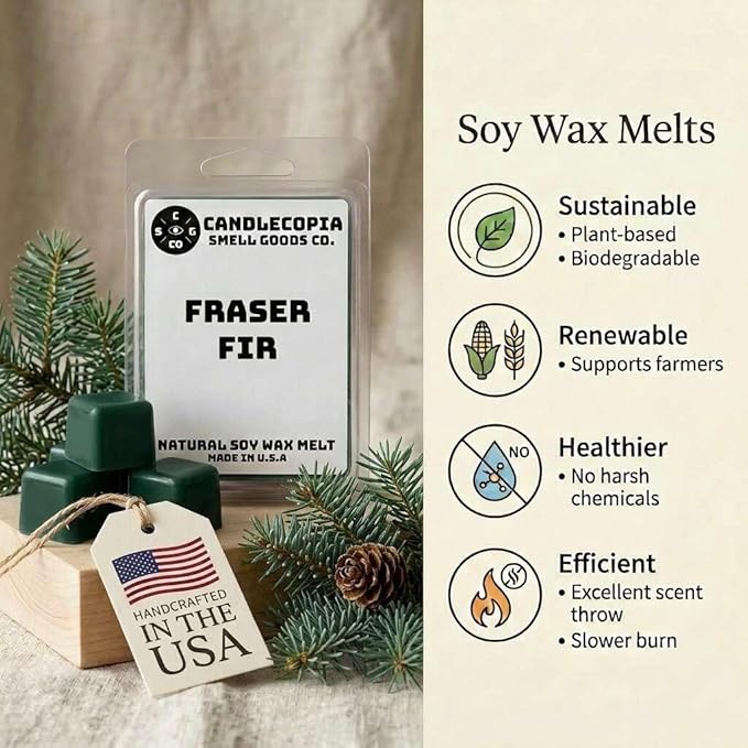 Fraser Fir Strongly Scented Hand Poured Vegan Wax Melts, 12 Scented Wax Cubes, 6.4 Ounces in 2 x 6-Packs