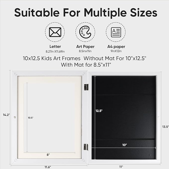 [4-Pack] Kids Artwork Frames Changeable - Kids Art Frame,Front Opening Holds 150,Children Art Projects Kids Art Frames,10x12.5 Picture Frame for Display Kid Art Work,With Storage(White)