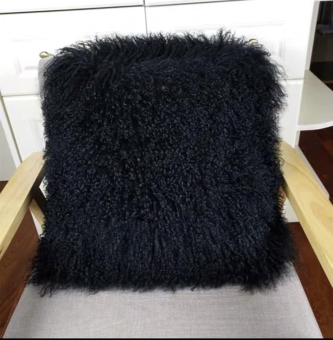 100% Real Mongolian Lamb Fur Cushion Cover/Pillowcase (20x20inch, Black) 1
