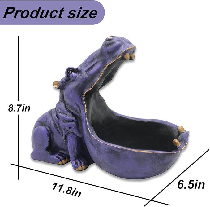 aboxoo Hippo Statue Home Resin Hippopotamus Figurine Fun Candy Dish,Key Bowl,Big Mouth Sculpture Table Art Decoration Sundries Container Storage Box (Purple)
