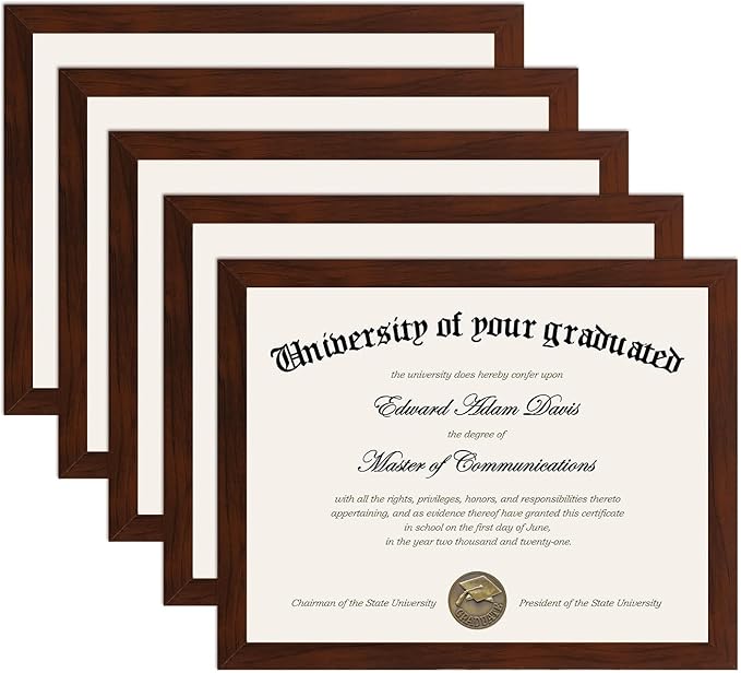 upsimples Certificate Frame with High Definition Glass, 8.5 by 11 Picture Diploma Document Frames for Wall and Tabletop,Mahogany 5 Pack