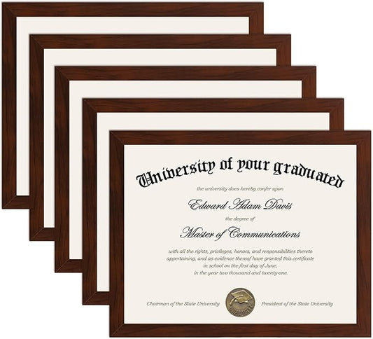 upsimples Certificate Frame with High Definition Glass, 8.5 by 11 Picture Diploma Document Frames for Wall and Tabletop,Mahogany 5 Pack