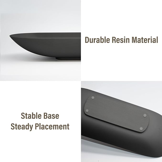 Long Decorative Bowl for Centerpiece, Dough Bowl for home decor 16" Black | Minimalist Design Dough Bowl Decor for Coffee Table and Dining Table Centerpiece. Clutter Organizer with Anti-Slip Base