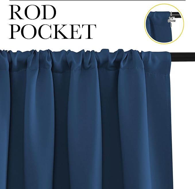 NICETOWN Blackout Curtains for Bedroom, Blackout Curtain Panels, Moroccan Blue, 1 Pair, 70 by 63-inch, Window Treatment Energy Saving Thermal Insulated Solid Rod Pocket Blackout Drapes/Draperies