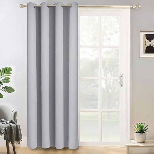 Yakamok Wide Thermal Blackout Patio Door Curtain Panel, Light Grey Grommet Sliding Door Insulated Curtains, Extra Wide Curtains for Sliding Glass Door, Light Gray, W52 x L84, 1 Panel
