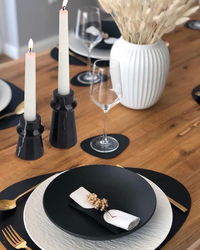 Vixdonos Marble Candle Holder Set of 2 Taper Candle Candlestick Mantle Candle Stand for Home Decor,Wedding,Party and Table Centerpieces(Black)