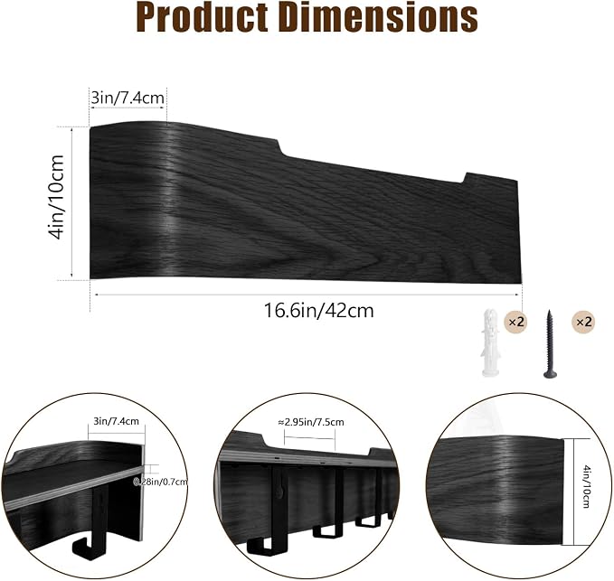 Coat Rack Wall Mount with Hidden Hooks, Wall Hooks with Shelf, Wall Key Holder Mount Wooden Shelf Entryway Hooks for Bedroom Bathroom for Hanging Coats Hats Bags Towels (Black, 4 Hooks)