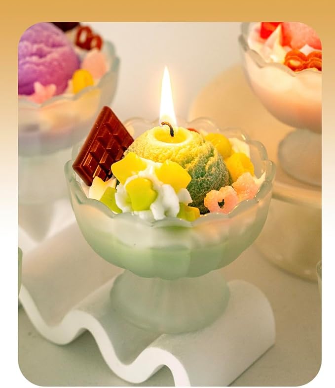 Generic Ice Cream Aromatherapy Candles, Glass Goblet, Decorative Dessert Shape, Fruit Fragrance, Birthday Festival Party Mother Gift (Coconut Fruit)