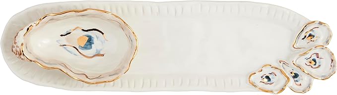 Mud Pie Oyster Tidbit And Tray Set; tray 4" x 14" | dip 2" x 5"