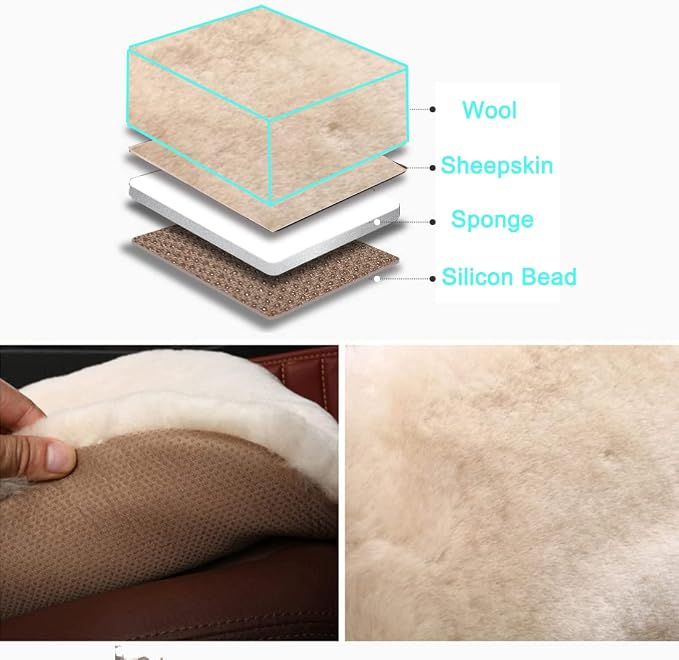 OGLAND Fuzzy Genuine Sheepskin Car Seat Cover for Auto Fluffy Interior Accessories Cushion with Soft Wool Natural Fur Non-Slip (Pearl, Front20*20Inch)