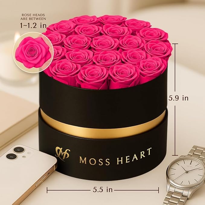 20 Mini Preserved Roses, Round Luxury Gift Box, Real Forever Roses Last 1+ Year, Premium Romantic Gift for Women, Wife, Girlfriend, Mother’s Day, Birthday, Anniversary, Valentine’s Day