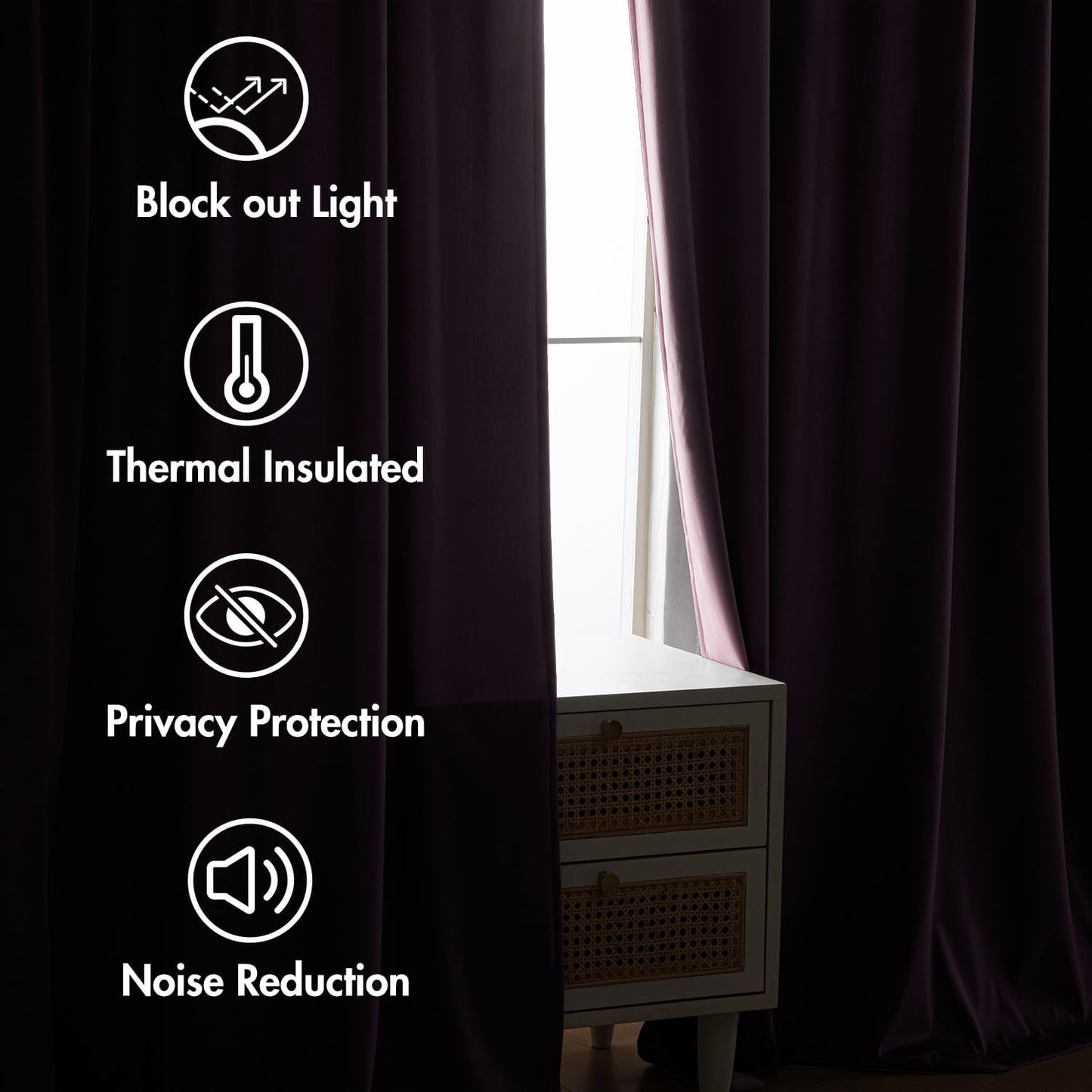 MIULEE Lavender Velvet Curtains 96 inches 2 Panels - Luxury Room Darkening Window Drapes for Bedroom Living Room Thermal Insulated Super Soft Blackout, Back Tab Rod Pocket Pinch Pleated, Purple