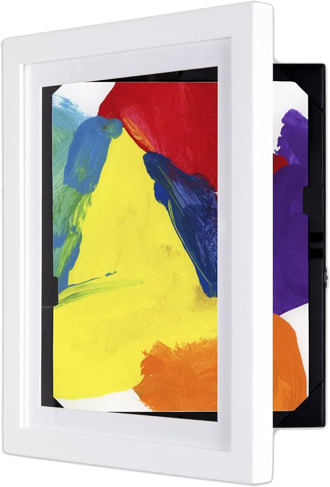 Dynamic Frames Li’l Davinci Art Cabinet, Stores up to 50 Pieces of 8.5 x 11 inch Art, Outer Wooden Frame Dimensions 11.75 x 14.75 inches, Changeable Kids Art Frame, Front Opening, White
