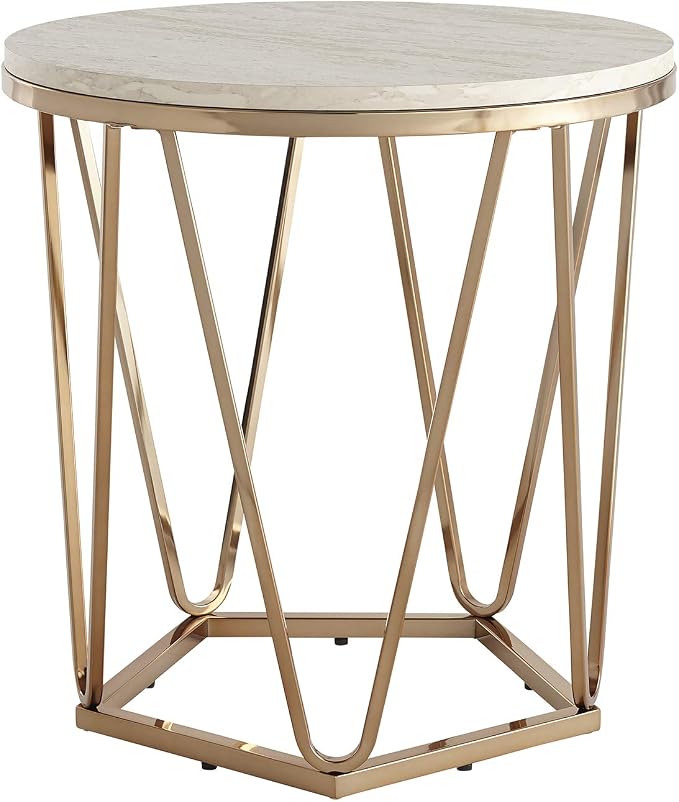 SEI Furniture Luna Round Faux Stone Side Table, Champagne