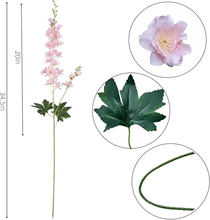 8 pcs Pink Delphinium Artificial Flowers, 34.25''Artificial Snapdragon Flowers Tall Fake Flowers Silk Flowers Faux Delphinium Bulk for Tall Vase Home Wedding Garden Table Decor (Pink)
