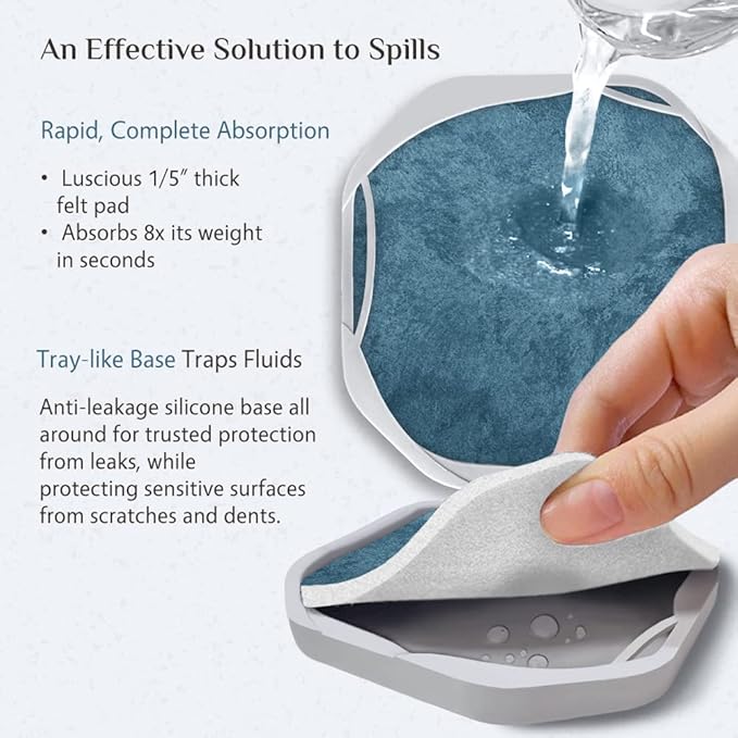 UMIRRO Absorbent Drink Coasters for Tabletop Protection, Blue Coastal Silicone Cup Mats with Felt Inserts, Cool Large Modern Coasters Prevent Home Office, Kitchen Or Outdoor Patio Tables from Damage