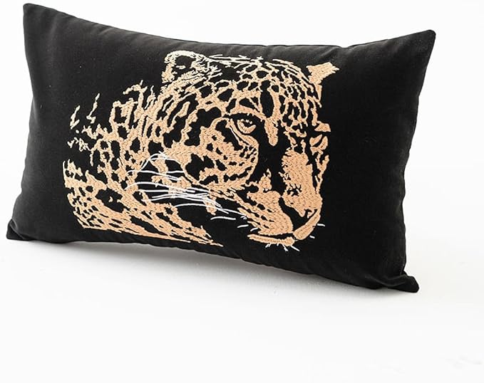 Croker Horse 12x20'' inches Throw Pillow Cushion Covers - Gold Embroidery Leopard Cheetah Luxury Modern Style Couch Sofa Pillow Cover for Living Room Bedroom