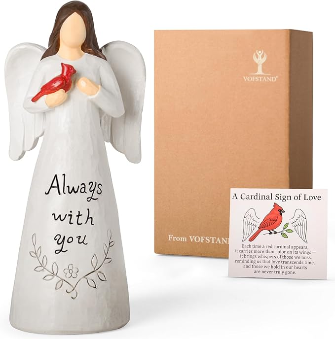 Cardinal Gifts for Women – Red Cardinal Decor Angel Figurine, Sympathy Gifts for Loss of Loved One, Memorial Gifts for Women, Bereavement Gifts Grief Resin Home Statue