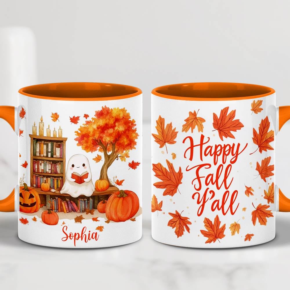 Personalized Fall Ghost Coffee Mugs - Ghost Lover Mugs Gift for Women Men - Fall Autumn Decor Gifts For Home Farmhouse Thanksgiving - Happy Fall Y'all Mug - 11oz Printed Ceramic Mug