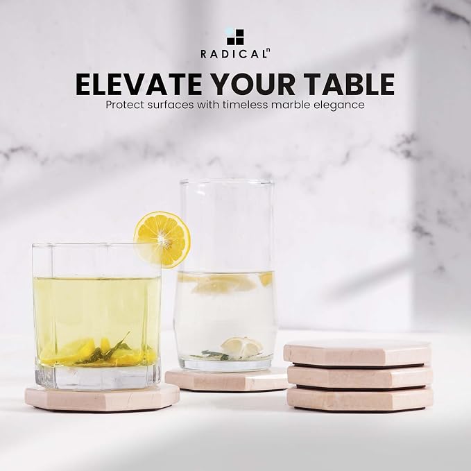 Radicaln Marble Coasters Set of 6 Handmade 3.5" Inch Verona Star Coasters for Drinks, Ideal Stone Coasters for Kitchen, Dining, and Living Room Decor