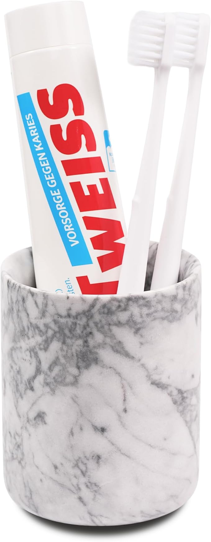 Marble Toothbrush Pen Holder - White Pencil Cup For Office Desk Aesthetic, Toothpaste Makeup Brush Organizer For Bathroom Sink Vanity Accessories, Utensil Container For Kitchen Countertop