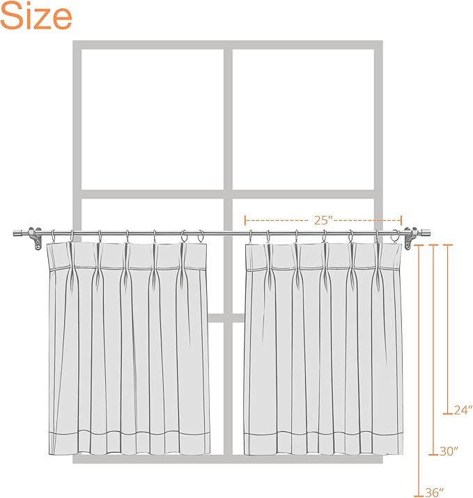 Vision Home Sage Green Plaid Linen Pinch Pleated Tier Curtains 24 inch, Checkered Semi Sheer Kitchen Curtains with Back Tab Hooks, Light Filtering Small Window Panels for Bathroom Laundry, 25"Wx24"Lx2