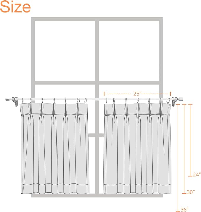 Vision Home Black Plaid Linen Pinch Pleated Tier Curtains 36 inch, Checkered Semi Sheer Kitchen Curtains with Back Tab & Hooks, Light Filtering Small Window Panels for Bathroom Laundry, 25" Wx36 Lx2
