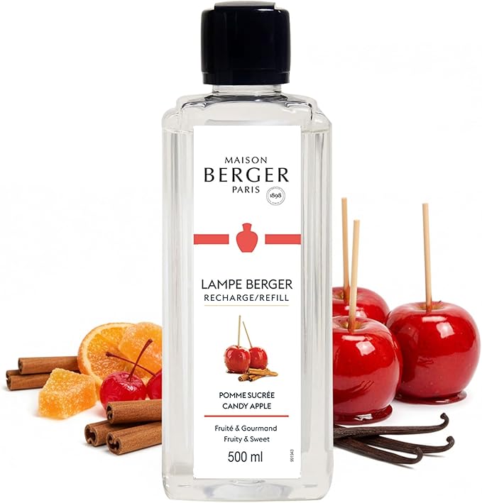 MAISON BERGER Candy Apple Lampe Berger Refill, 500 ml (16.9 fl oz), 2-in-1 Catalytic System, Neutralizes Odors and Diffuses Fragrance, Red Apple, Cinnamon, Made in France