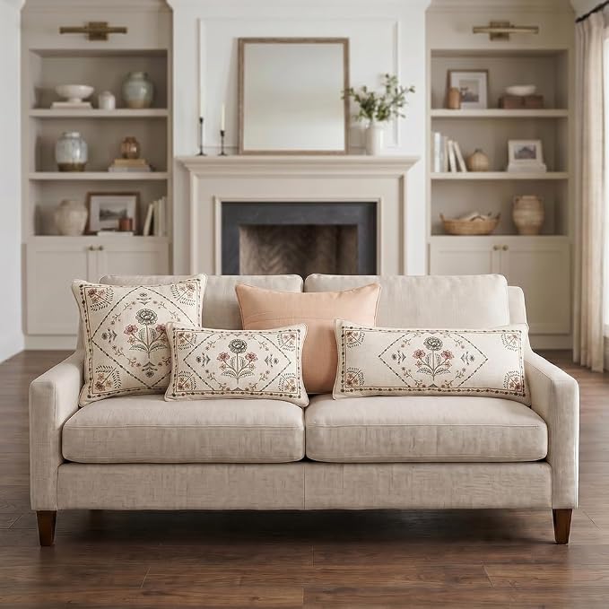 ISAENNE Designer Vintage Linen Throw Pillow Cover,18"x18"-Cornucopia B | Elegant French Square Pillow Cover,Concealed Zipper Design,Floral Pattern,Sofas,Bedroom,Living Room,Lounge Chairs