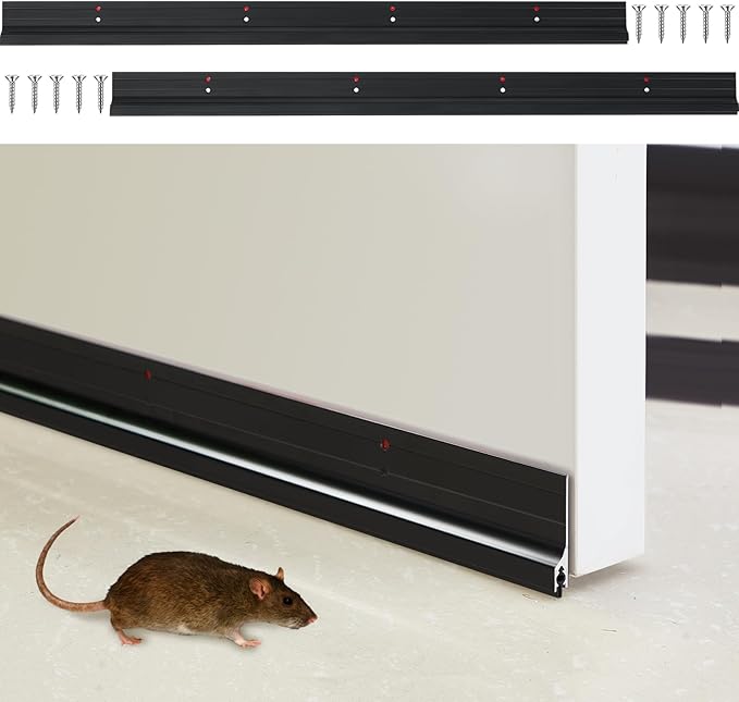 Gisafai 2 Pcs 39 Inches Metal Door Draft Stopper, Door Sweep, Mouse Stopper, Mice Seal Strip, Aluminum, Noise Blocker, Keep Rodents and Pests Out, Enhanced Weather Sealing, Easy to Install, Black