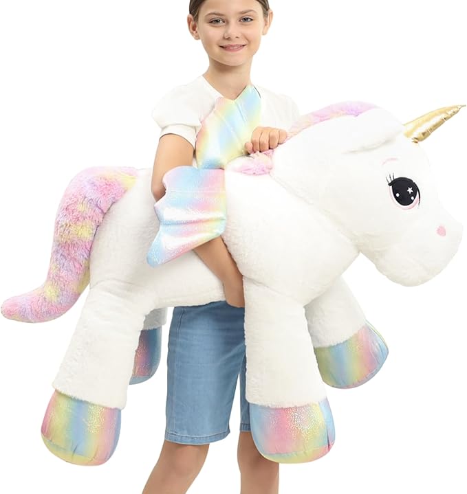 FFxiong 44 Inch Giant Unicorn Stuffed Animal Pillow, Cute Soft Big Unicorn with Rainbow Wings Large Plush Toy, Gifts for Girlfriend Girls Boys Kids Birthday Valentines Christmas