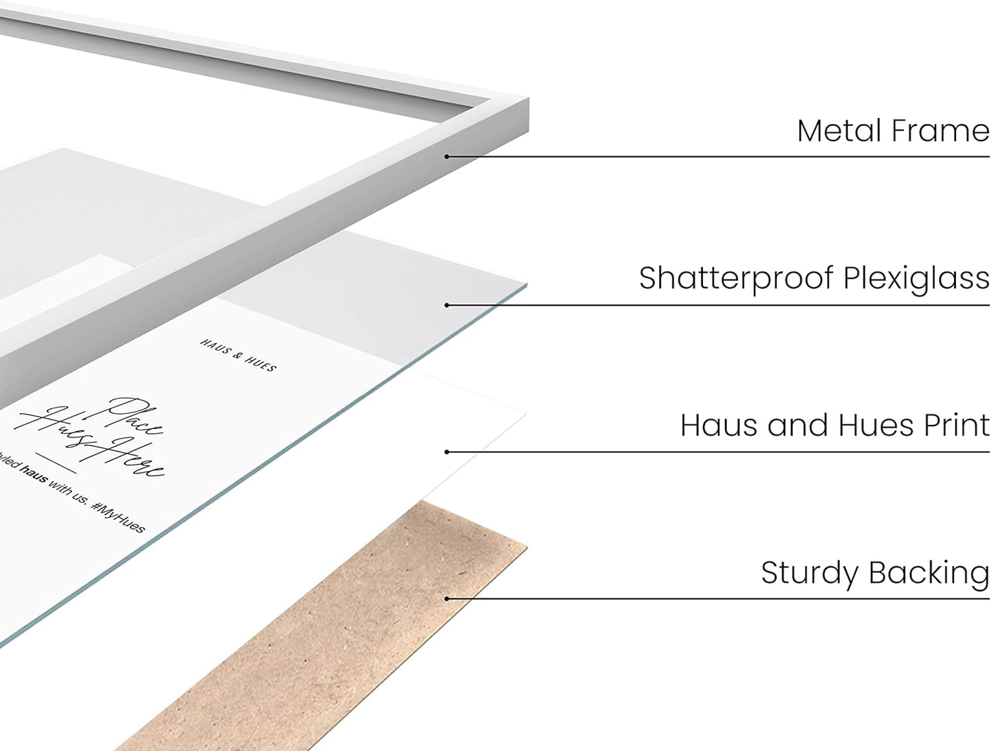 HAUS AND HUES 8.5x11 White Picture Frame - Aluminum Photo Frames for Wall Collage, Shatterproof Plexiglass - Perfect for Diplomas, Documents, Certificates (8.5x11 in, White)