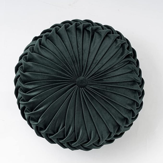 vctops Green Velvet Seat Cushions Round Floor Pillows Thicken Chair Cushions Pleated Chair Pads Seat Pad Throw Pillows for Bedroom Living Room (Dark Green,Diameter 14")