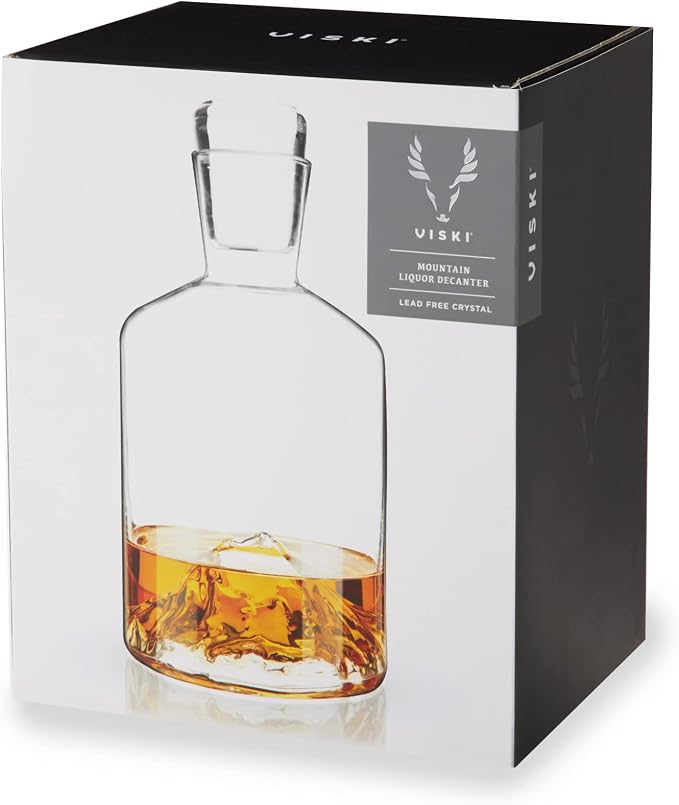 Viski Mountain Whiskey Decanter with Stopper, Hand Blown Liquor Decanter for Bourbon, Scotch, Spirits, Wedding Gifts, Anniversary Gifts for Men, Elegant Home Bar Accessories, 24 oz (709 ml)