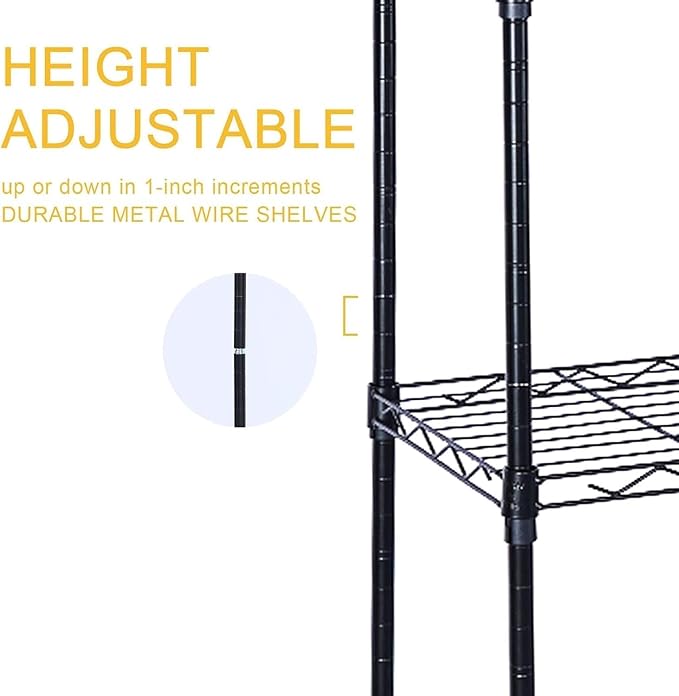 Simple Deluxe Heavy Duty 6-Shelf Shelving, 29.92'' D x 13.98'' W x 71.65'' H Adjustable Wire Shelving with Hanging Hooks and Wheels, Black