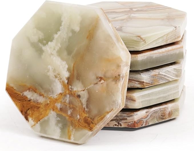 Radicaln Green Onyx Marble Coasters Set of 6 Handmade 3.5" Inch Star Coasters for Drinks, Ideal Coaster Set for Dining & Coffee Tables