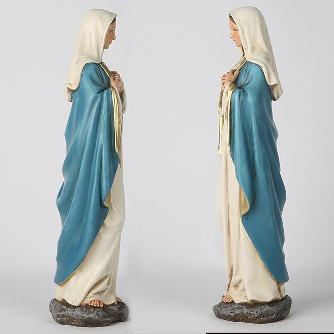 BC Catholic Immaculate Heart of Virgin Mary Statue, 16.5" H Holy Mother Figure for Altar, Religious Gift Home Decor Renaissance Sculpture Handmade by Buildclassic