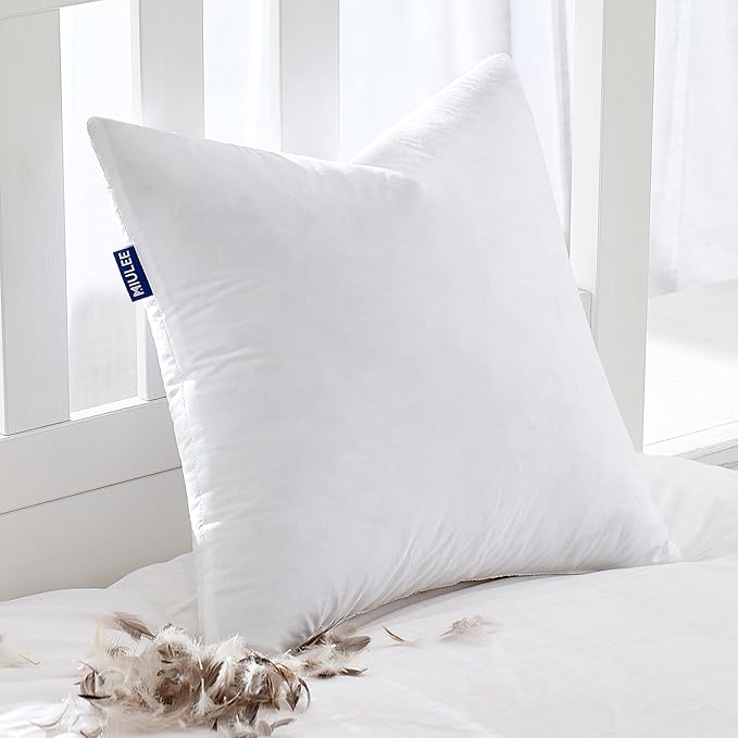 MIULEE Feather Pillow Insert 24x24, Decorative Down Throw Pillow Insert Fluffy Throw Pillow Cotton Fabric for Sofa Bed Couch