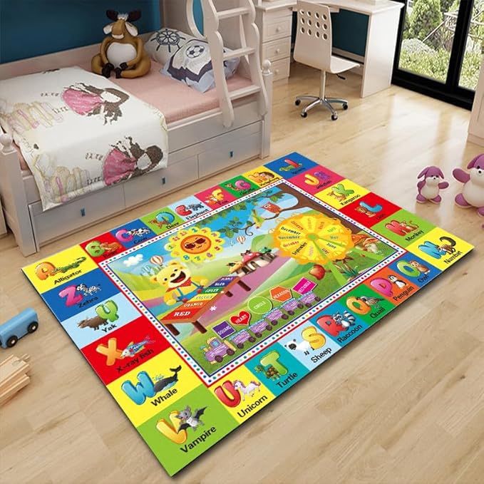 yongjoy ABC Rug, ABC Play Mat for Kids Playroom, Alphabet Floor Mat,Classroom Elementary Preschool Rugs wtih ABC, Numbers, Animals - (59X39.4 Inches)
