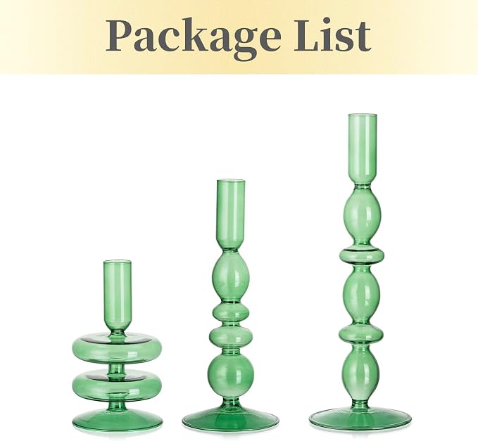 Hewory Glass Candlestick Holders: Light Green Taper Candle Holders Set of 3 Vintage Candle Stick Candle Holder, Colorful Glass Candle Holder for Table Centerpiece Wedding Dinner Party Home Decor