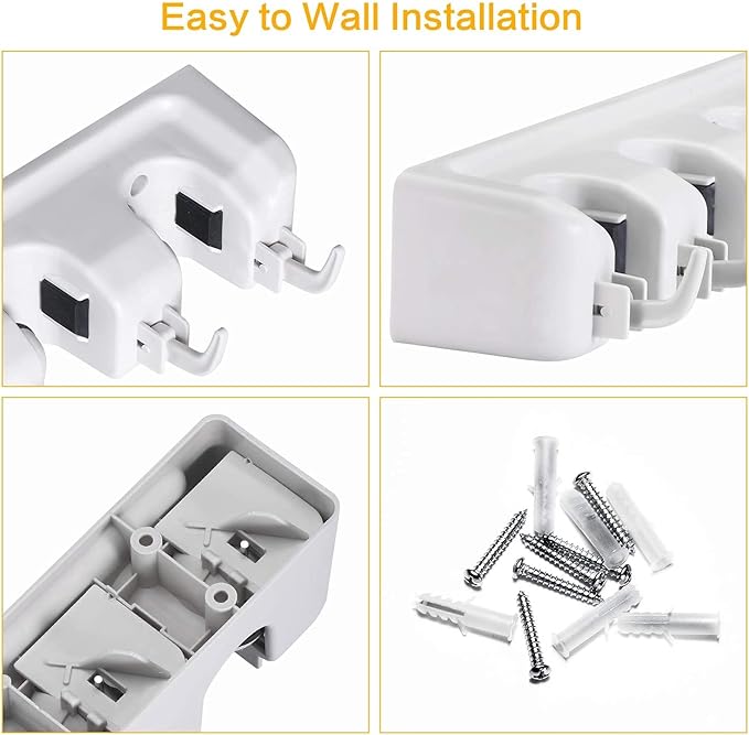 Berry Ave 5 Racks 6 Hooks Mop and Broom Holder Wall Mount, Broom Organizer Storage Tool Rack, Heavy Duty Wall Mount for Brooms and Mops, Utility Closet Garage Kitchen Laundry Organizer
