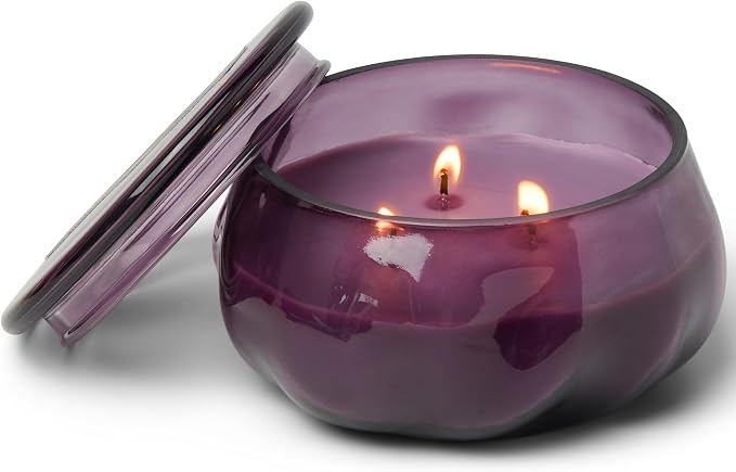 Paddywax Basalt Collection Scented Candle, Soy Wax Blend Glass Jar with Lid, Reusable Home Décor Candle, 10 oz, Violet Vessel, Violet and Vanilla