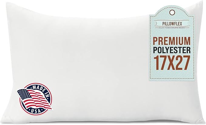 Pillowflex Premium Polyester Throw Pillow Insert - 17x27 - Ultra Soft Large Rectangle Throw Pillow, Couch Sham, Lumbar, Back, Sofa - Machine Washable - Decorative Accent Form - 1 Soft Pillow