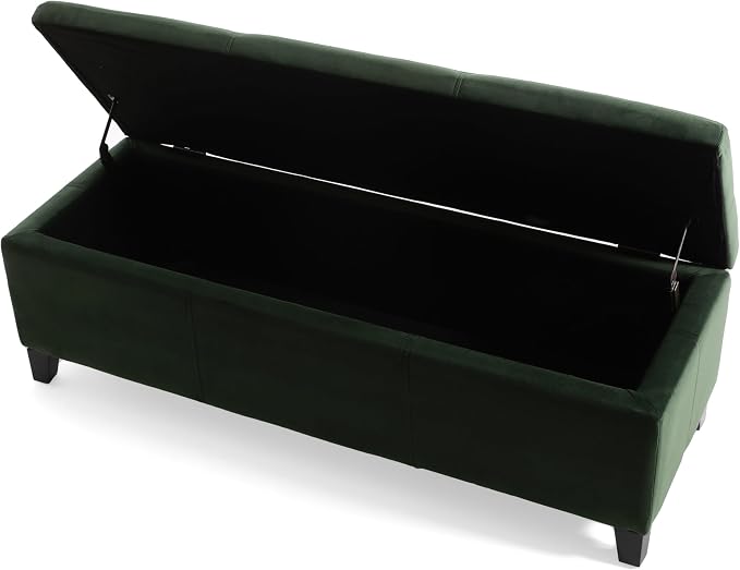 Christopher Knight Home Glouster Upholstered Storage Ottoman Bench, Forest Green Velvet, Matte Black
