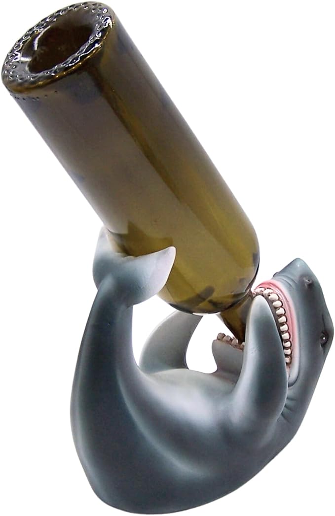 Wowser Shark Wine Bottle Holder, Nautical Home Bar Decor, Wine Accessories, Kitchen Wine Organizer