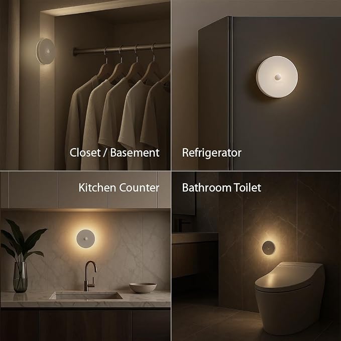 Linkable Smart Night Light with Motion Sensor, Wireless Rechargeable Battery Magnetic LED Wall Lamp 2-Pack for Indoor Connecting Bathroom, Closet, Stairs, Bedroom, Hallway