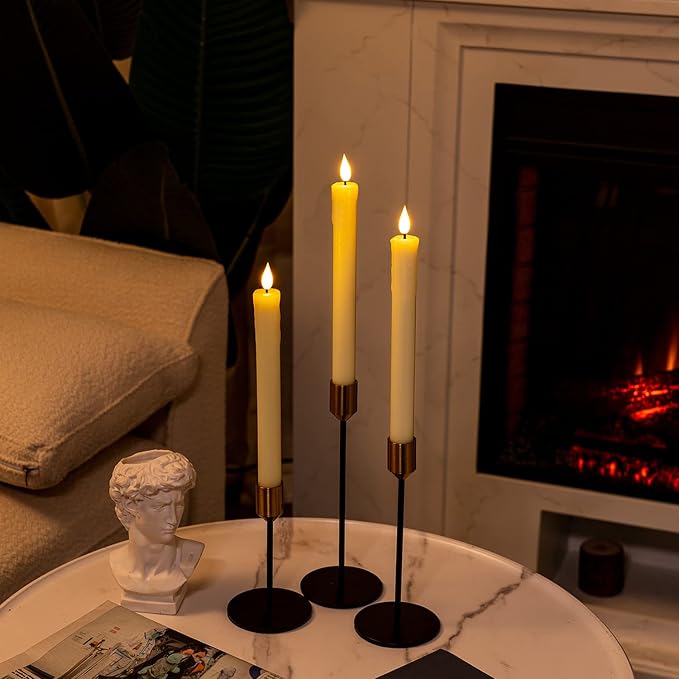 Homemory 24 Pcs Real Wax Flameless Taper Candles with Remote Timer and Dimmer, Battery Operated Candlesticks with Flickering Light, Ivory Window Candles, 9.6 Inches for Wedding Home Decor